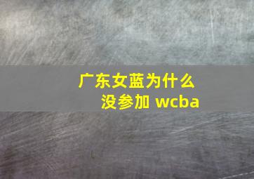 广东女蓝为什么没参加 wcba